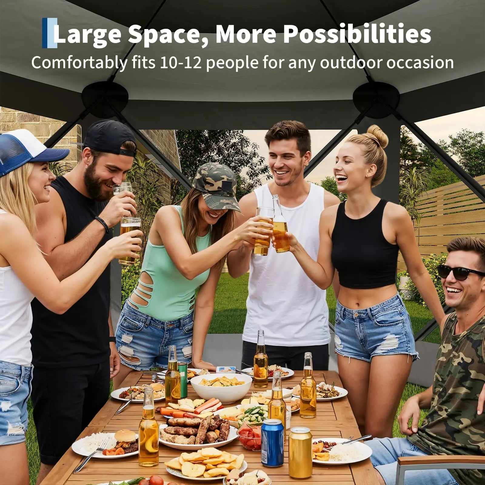 Garvee 11.5x11.5 Ft Pop-Up Screen Gazebo Tent - Effortless Setup Outdoor Canopy with Full Mesh Walls & Wind Panels for Ultimate Comfort and Protection