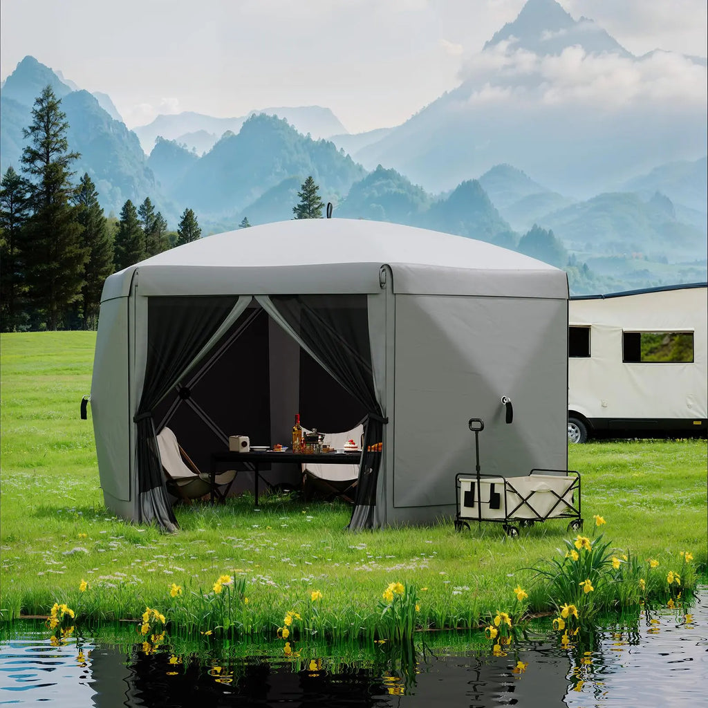 Garvee 11.5x11.5 Ft Pop-Up Screen Gazebo Tent - Effortless Setup Outdoor Canopy with Full Mesh Walls & Wind Panels for Ultimate Comfort and Protection