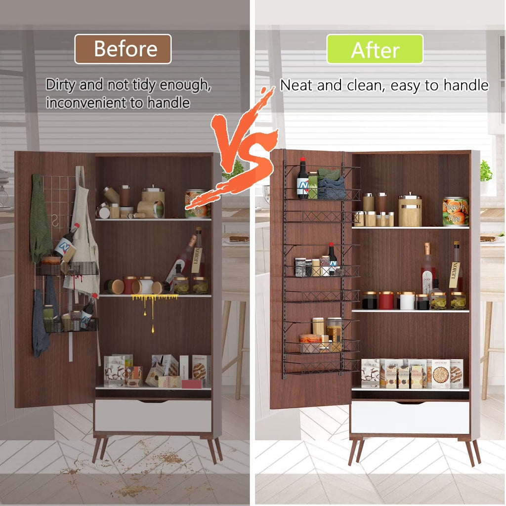 Maximize Your Space with the 6-Tier Adjustable Over the Door Pantry Organizer Rack in Elegant Bronze