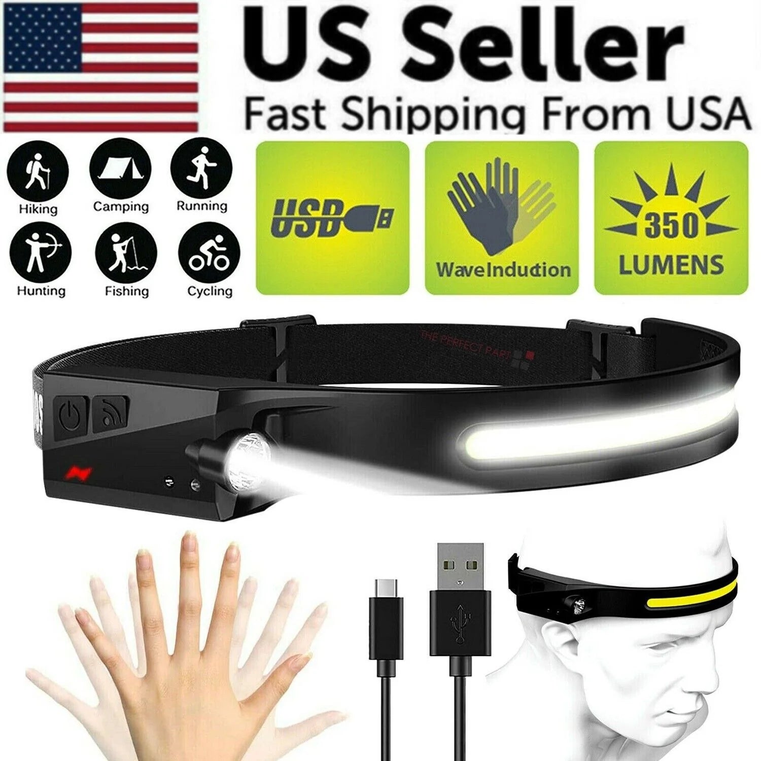 Illuminate Your Adventures with the COB LED Headlamp - USB Rechargeable, Lightweight, and Versatile Work Light