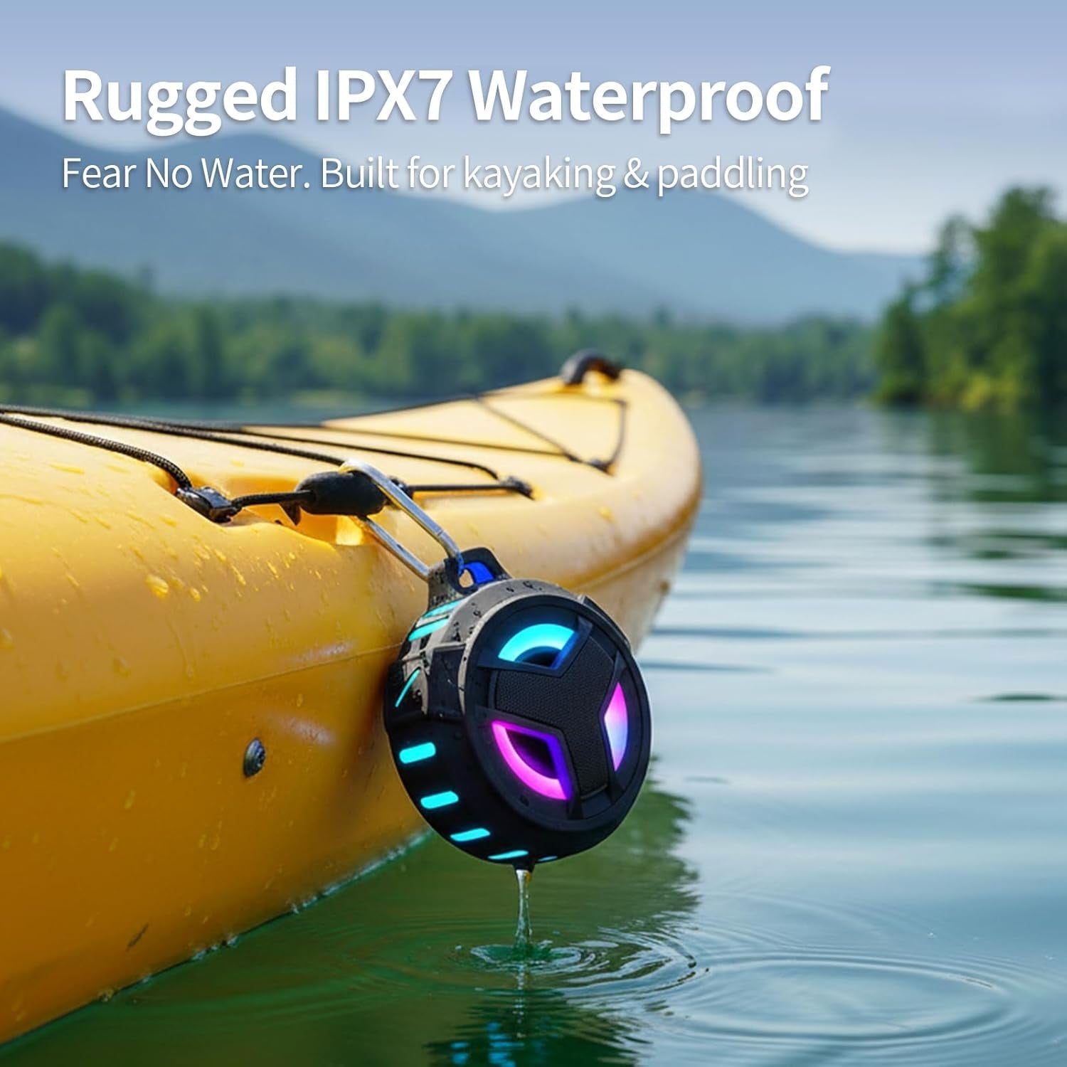 Bluetooth Shower Speaker, Portable Bluetooth Speakers, IP67 Waterproof Wireless Speaker with LED Light, Floating, 2000Mah, True Wireless Stereo for Kayak, Beach, Gifts for Unisex -Black