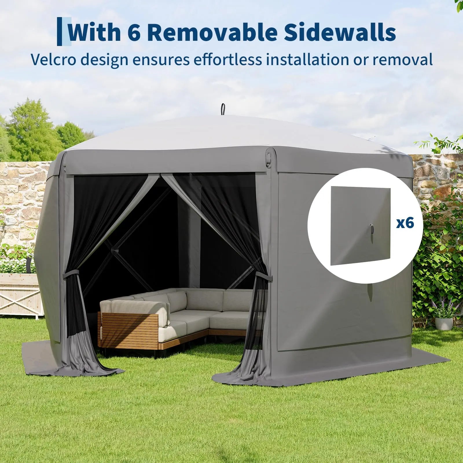 Garvee 11.5x11.5 Ft Pop-Up Screen Gazebo Tent - Effortless Setup Outdoor Canopy with Full Mesh Walls & Wind Panels for Ultimate Comfort and Protection