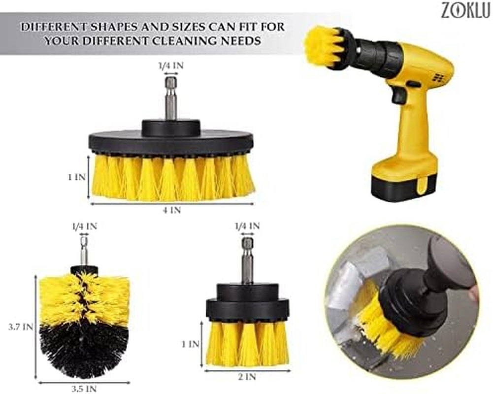 3 Pcs Drill Brush Attachments for Cleaning, Nylon 2/3.5/4 in Heads | Brush Attachment for Drill, 1/4 in Hex Shaft; Use on Car Detailing, Carpet, Wheels, Showers, Bathtubs, Tile, Grout & Floors