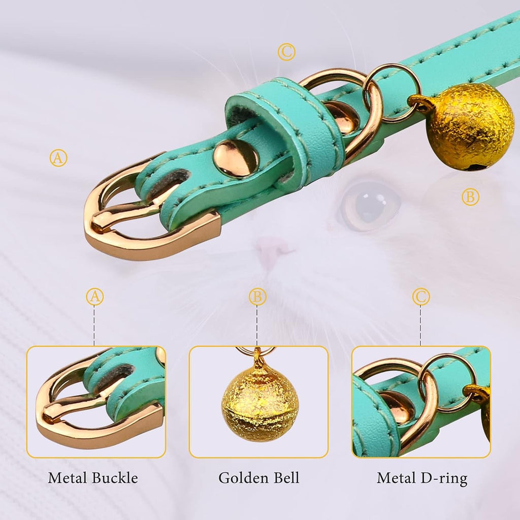 Vibrant 3 Pack Leather Cat Collars with Golden Bells – Stylish Safety for Your Feline Friends in Orange, Yellow, and Mint Green