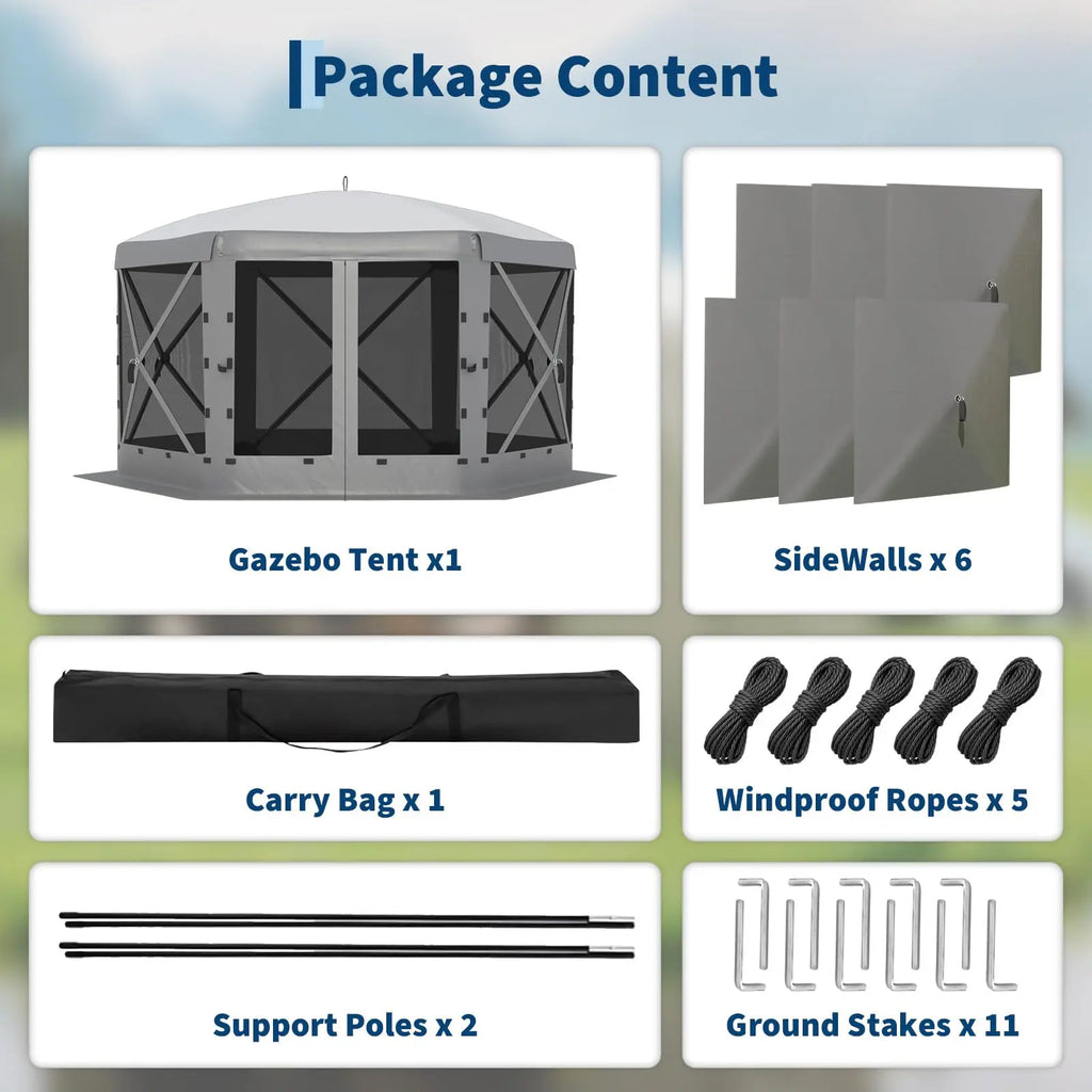 Garvee 11.5x11.5 Ft Pop-Up Screen Gazebo Tent - Effortless Setup Outdoor Canopy with Full Mesh Walls & Wind Panels for Ultimate Comfort and Protection