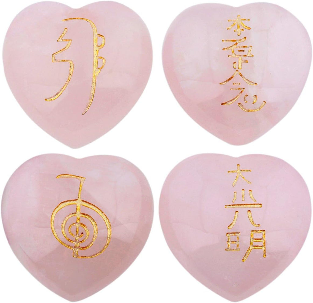 rockcloud Healing Crystal 4pcs Rose Quartz Heart Love Stones Hand Carved Worry Stones Palm Pocket Stone Reiki Balancing