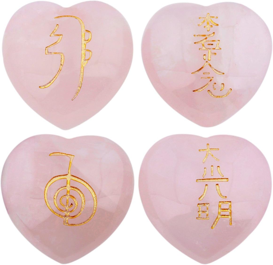 rockcloud Healing Crystal 4pcs Rose Quartz Heart Love Stones Hand Carved Worry Stones Palm Pocket Stone Reiki Balancing