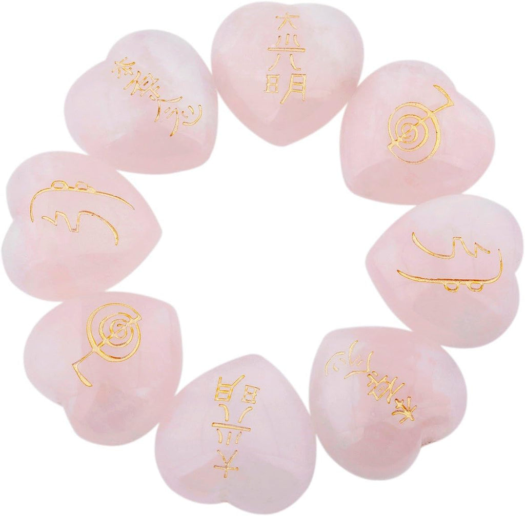 rockcloud Healing Crystal 4pcs Rose Quartz Heart Love Stones Hand Carved Worry Stones Palm Pocket Stone Reiki Balancing