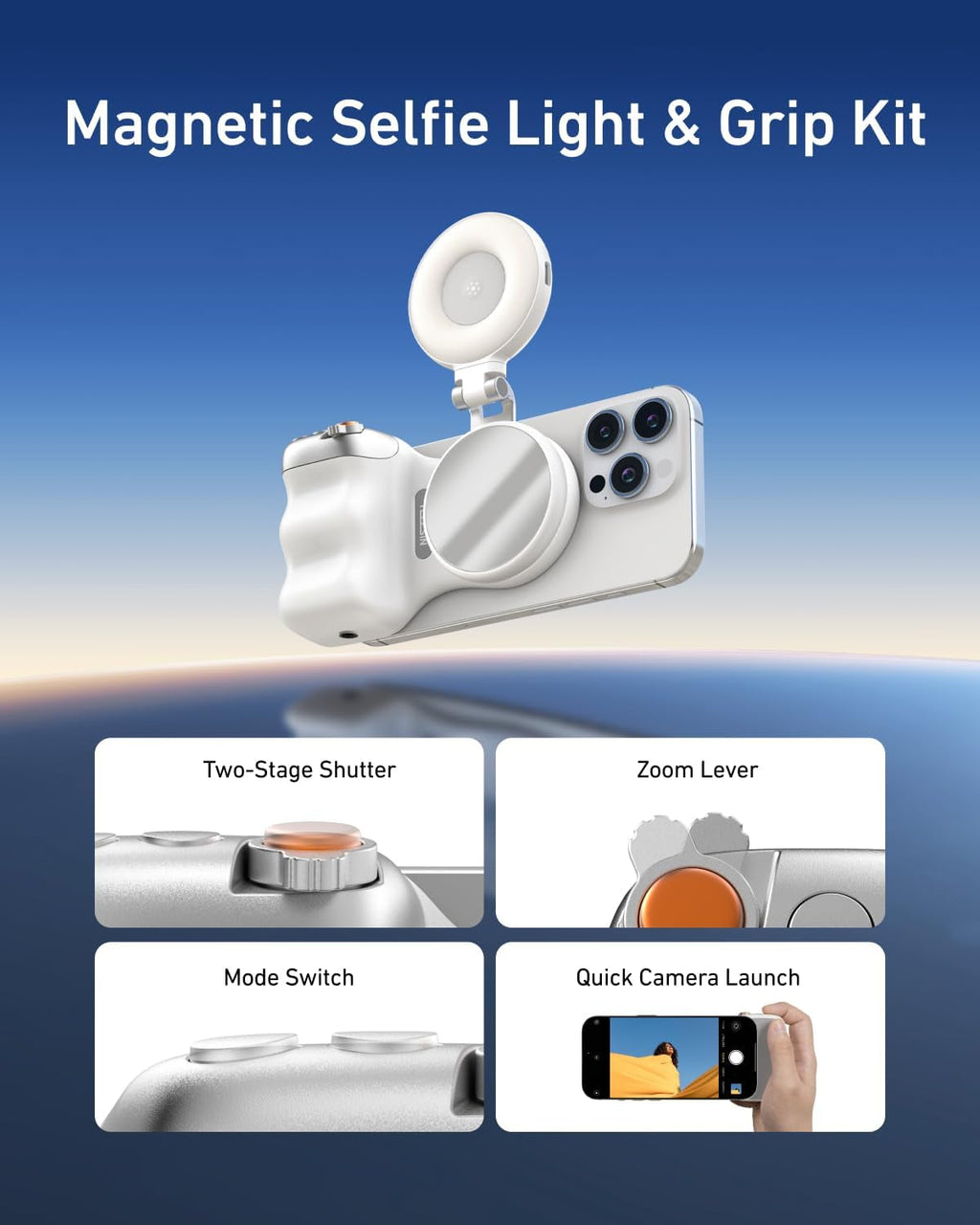 Elevate Your Selfie Game with the Magnetic Phone Camera Grip & C03 Selfie Light Kit - Perfect for iPhone MagSafe & Android!