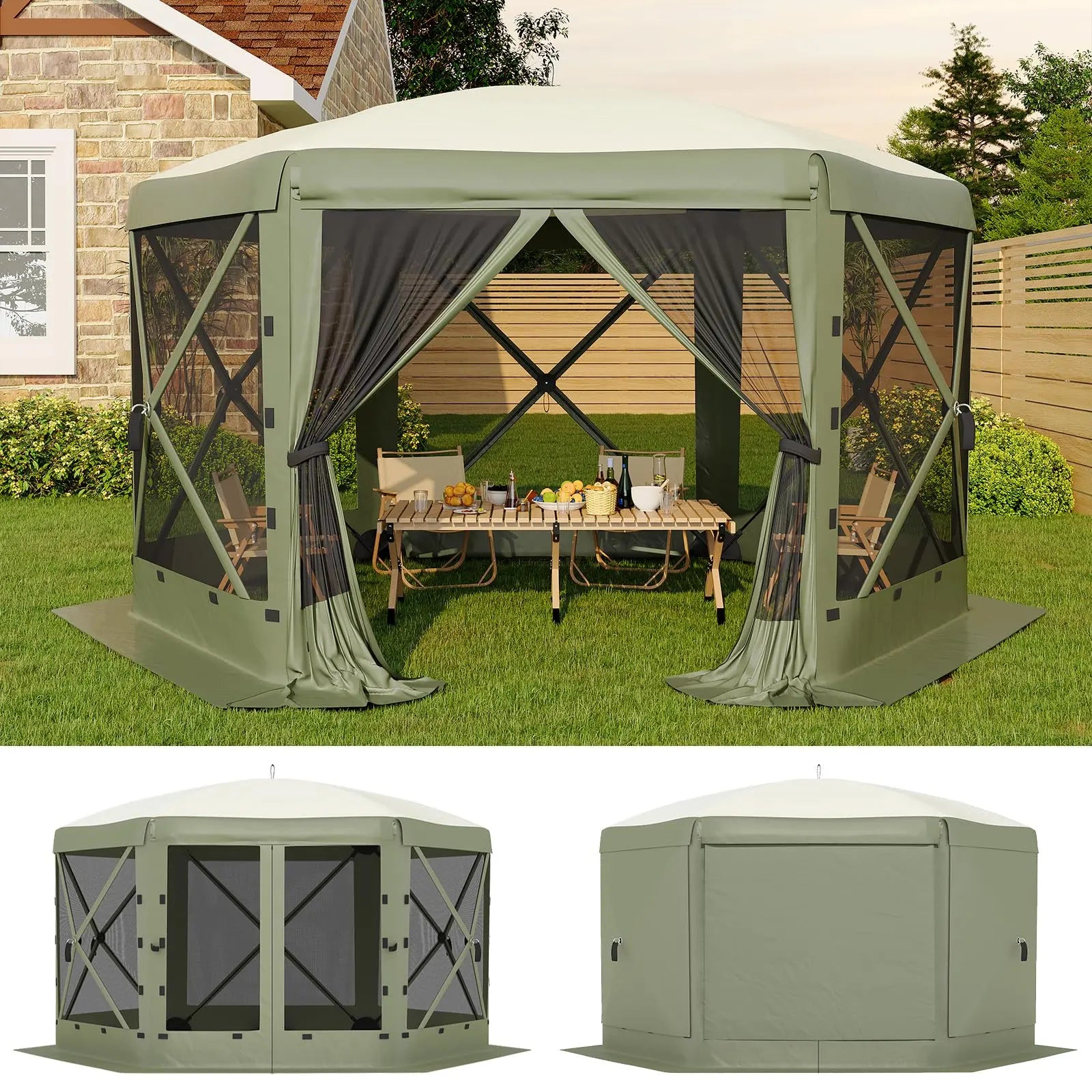 Garvee 11.5x11.5 Ft Pop-Up Screen Gazebo Tent - Effortless Setup Outdoor Canopy with Full Mesh Walls & Wind Panels for Ultimate Comfort and Protection