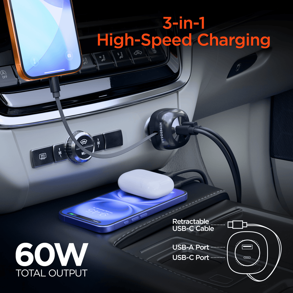 Experience Lightning-Fast Charging with the Hypergear Speedboost 60W Retractable Car Charger
