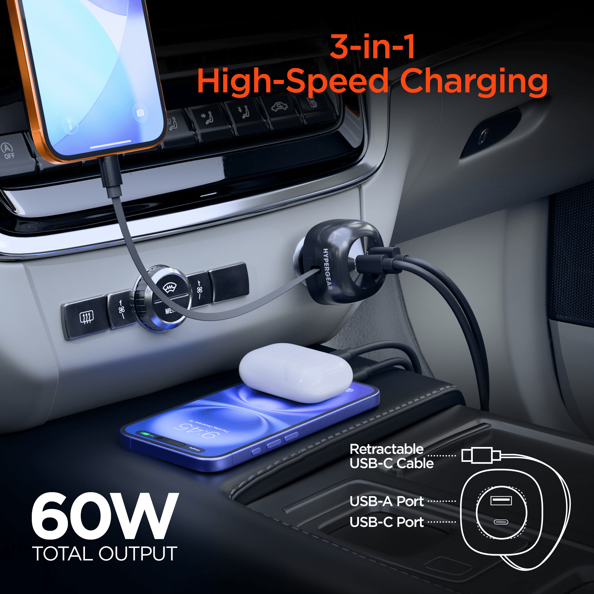 Experience Lightning-Fast Charging with the Hypergear Speedboost 60W Retractable Car Charger