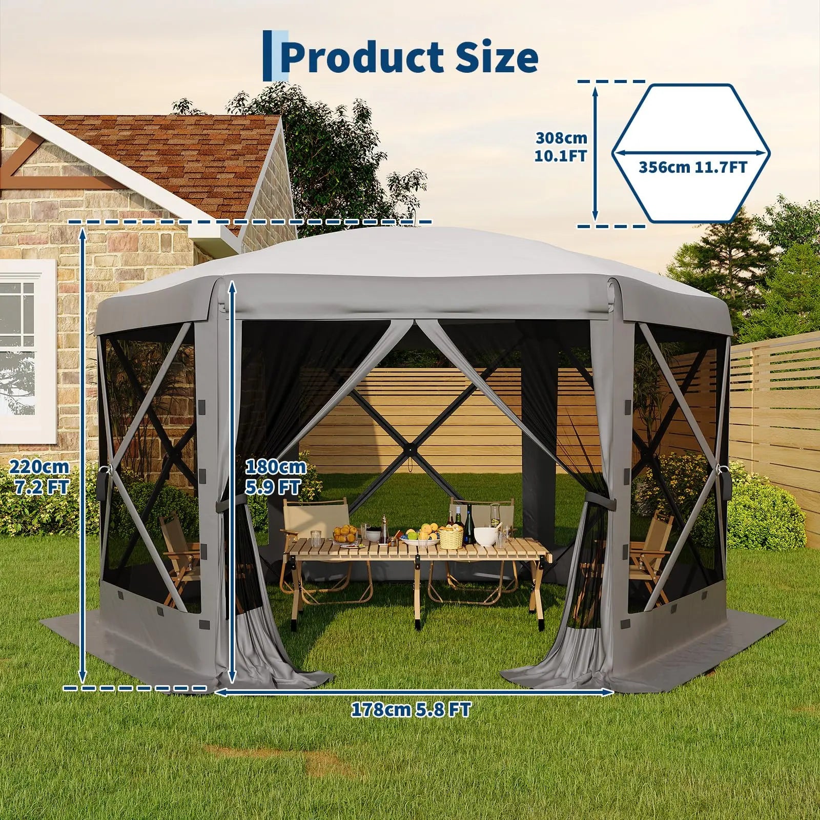 Garvee 11.5x11.5 Ft Pop-Up Screen Gazebo Tent - Effortless Setup Outdoor Canopy with Full Mesh Walls & Wind Panels for Ultimate Comfort and Protection