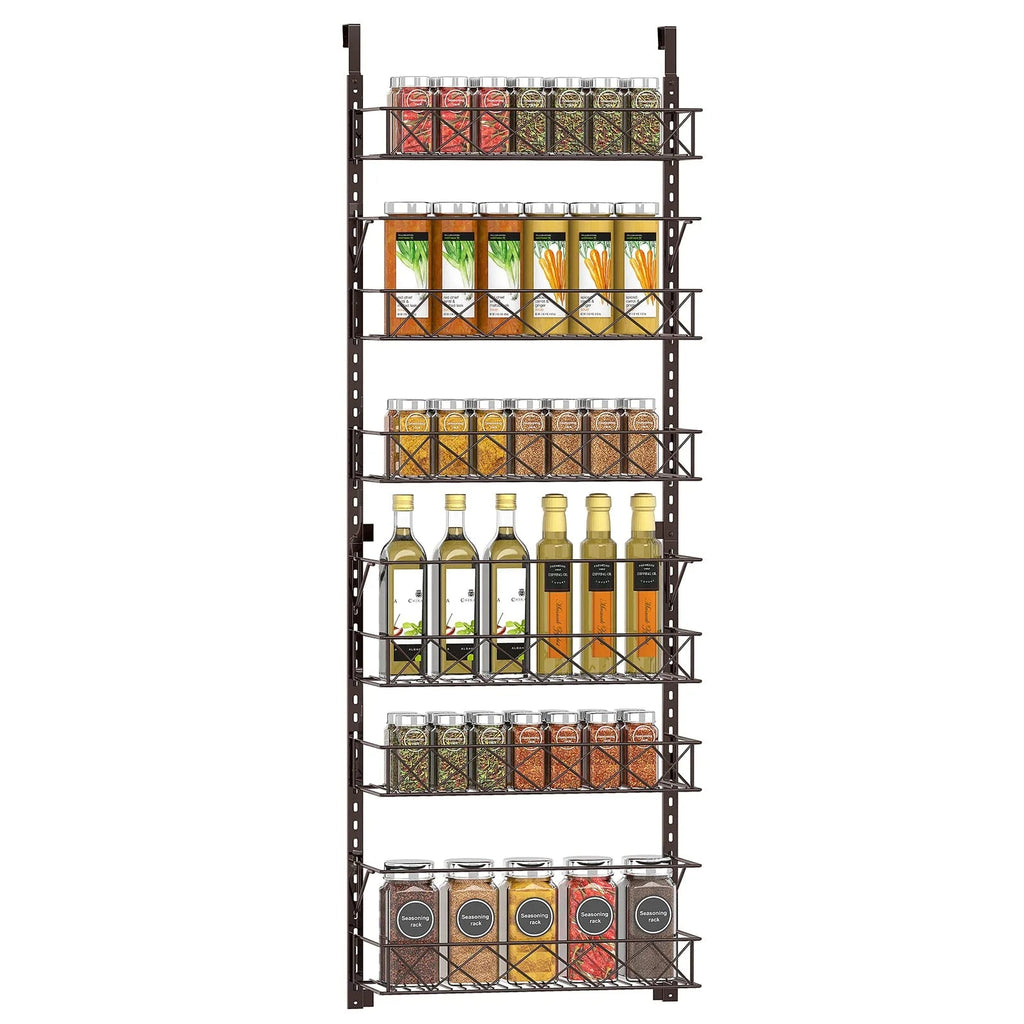Maximize Your Space with the 6-Tier Adjustable Over the Door Pantry Organizer Rack in Elegant Bronze