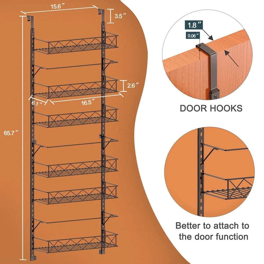 Maximize Your Space with the 6-Tier Adjustable Over the Door Pantry Organizer Rack in Elegant Bronze