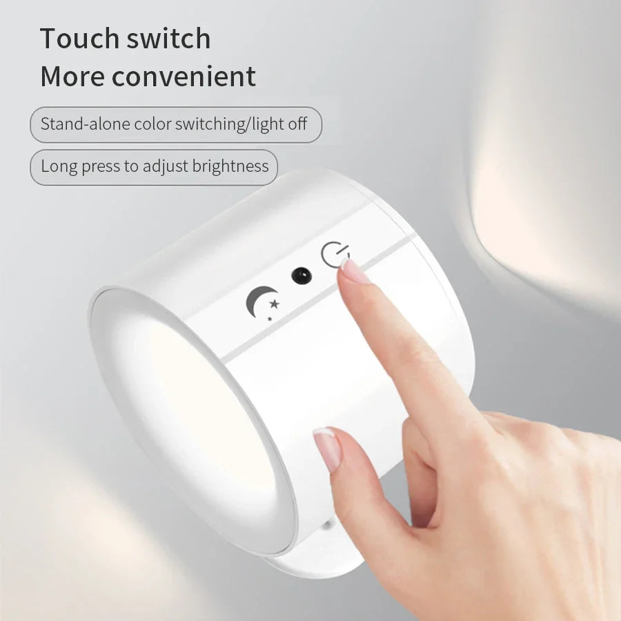 Transform Your Space with the LED Touch Control Double Head Wall Lamp - 360° Rotatable, 3 Colors, and Wireless Convenience for Bedrooms and More!