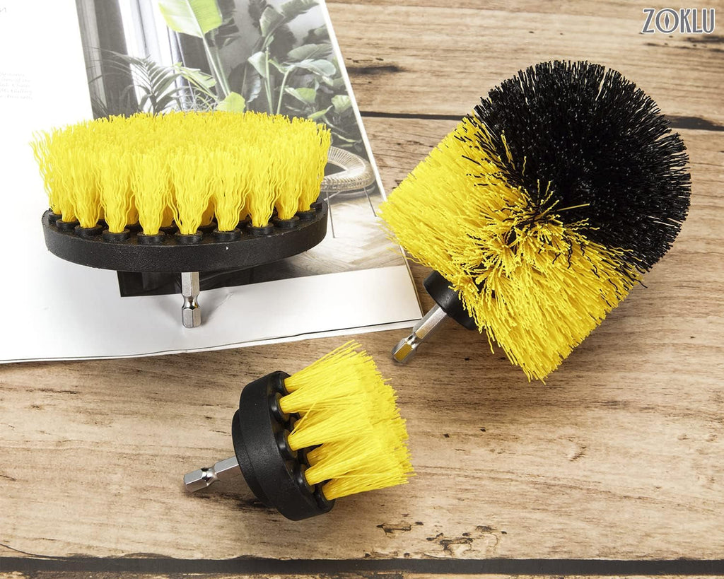3 Pcs Drill Brush Attachments for Cleaning, Nylon 2/3.5/4 in Heads | Brush Attachment for Drill, 1/4 in Hex Shaft; Use on Car Detailing, Carpet, Wheels, Showers, Bathtubs, Tile, Grout & Floors