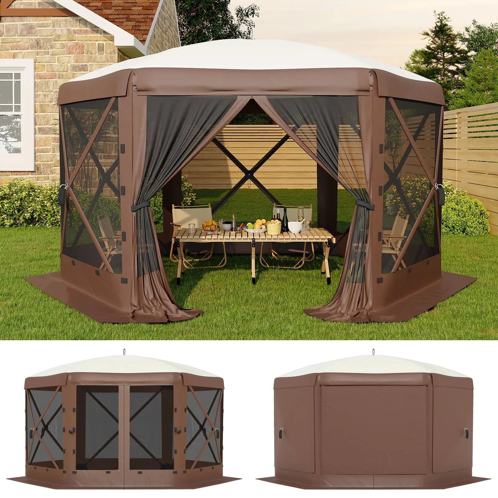 Garvee 11.5x11.5 Ft Pop-Up Screen Gazebo Tent - Effortless Setup Outdoor Canopy with Full Mesh Walls & Wind Panels for Ultimate Comfort and Protection