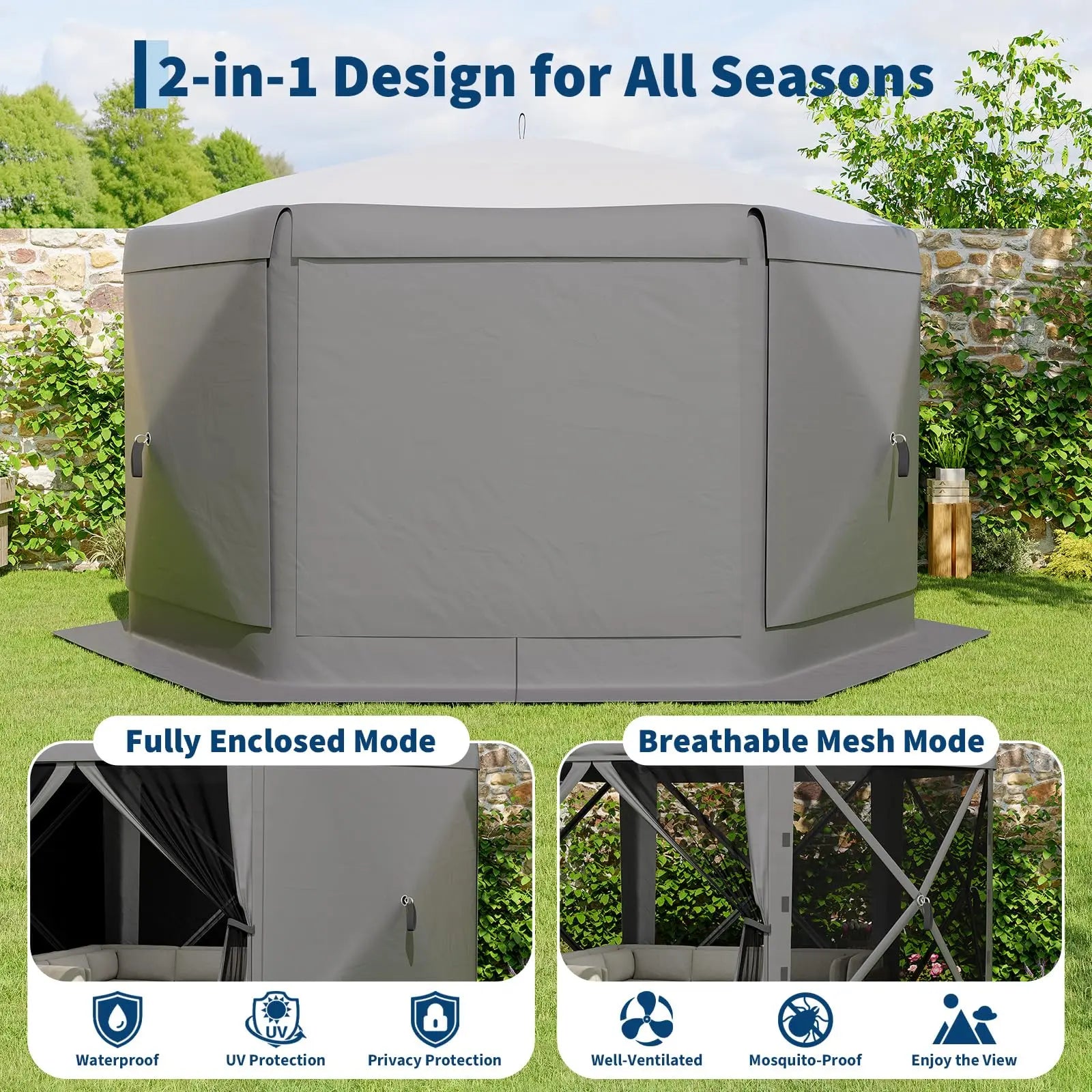 Garvee 11.5x11.5 Ft Pop-Up Screen Gazebo Tent - Effortless Setup Outdoor Canopy with Full Mesh Walls & Wind Panels for Ultimate Comfort and Protection