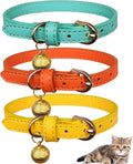 Vibrant 3 Pack Leather Cat Collars with Golden Bells – Stylish Safety for Your Feline Friends in Orange, Yellow, and Mint Green