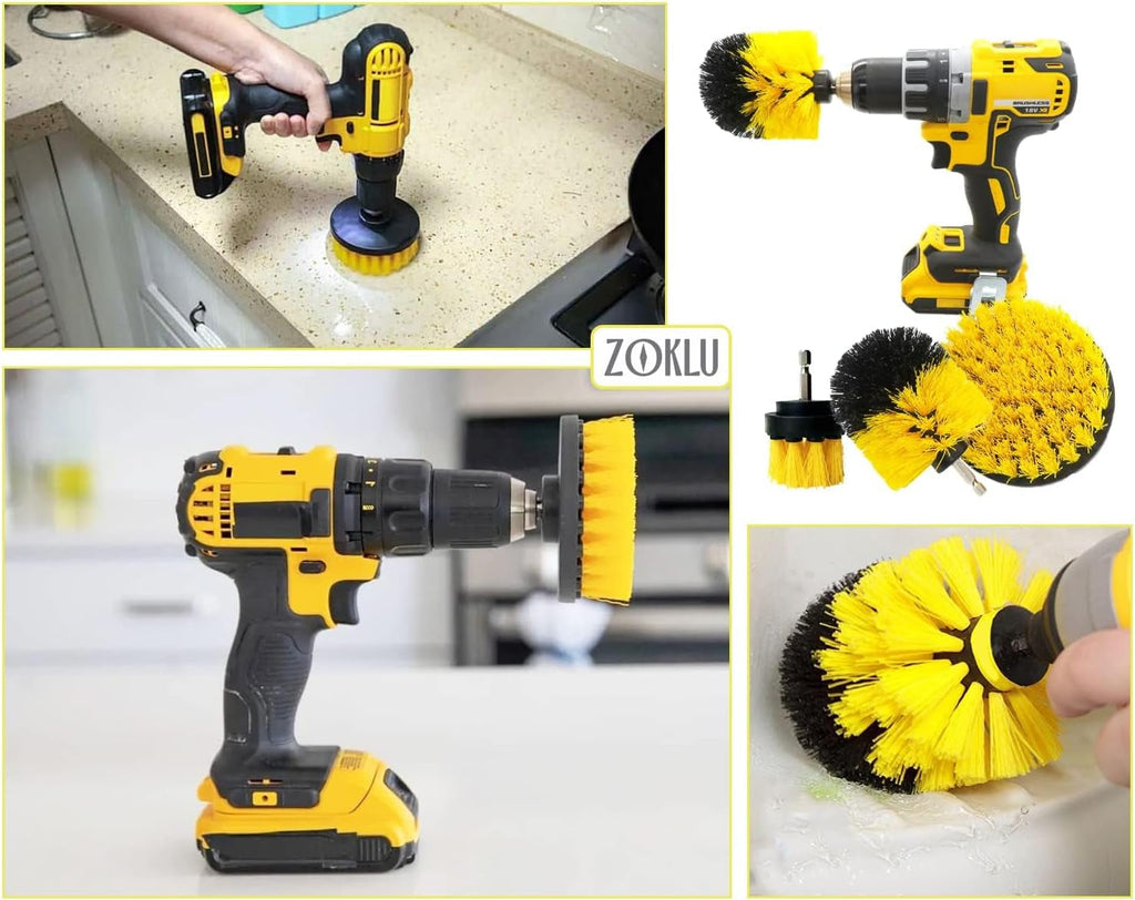 3 Pcs Drill Brush Attachments for Cleaning, Nylon 2/3.5/4 in Heads | Brush Attachment for Drill, 1/4 in Hex Shaft; Use on Car Detailing, Carpet, Wheels, Showers, Bathtubs, Tile, Grout & Floors