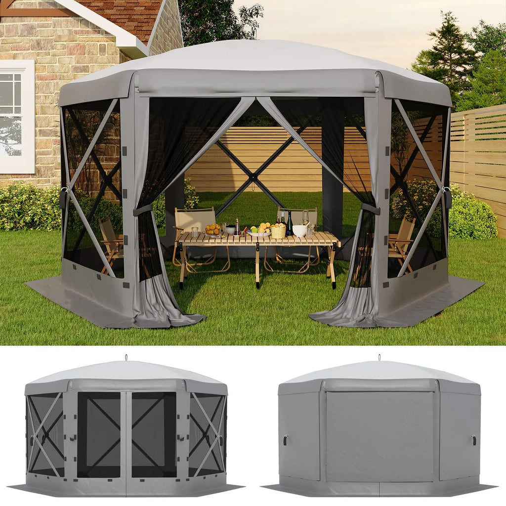 Garvee 11.5x11.5 Ft Pop-Up Screen Gazebo Tent - Effortless Setup Outdoor Canopy with Full Mesh Walls & Wind Panels for Ultimate Comfort and Protection