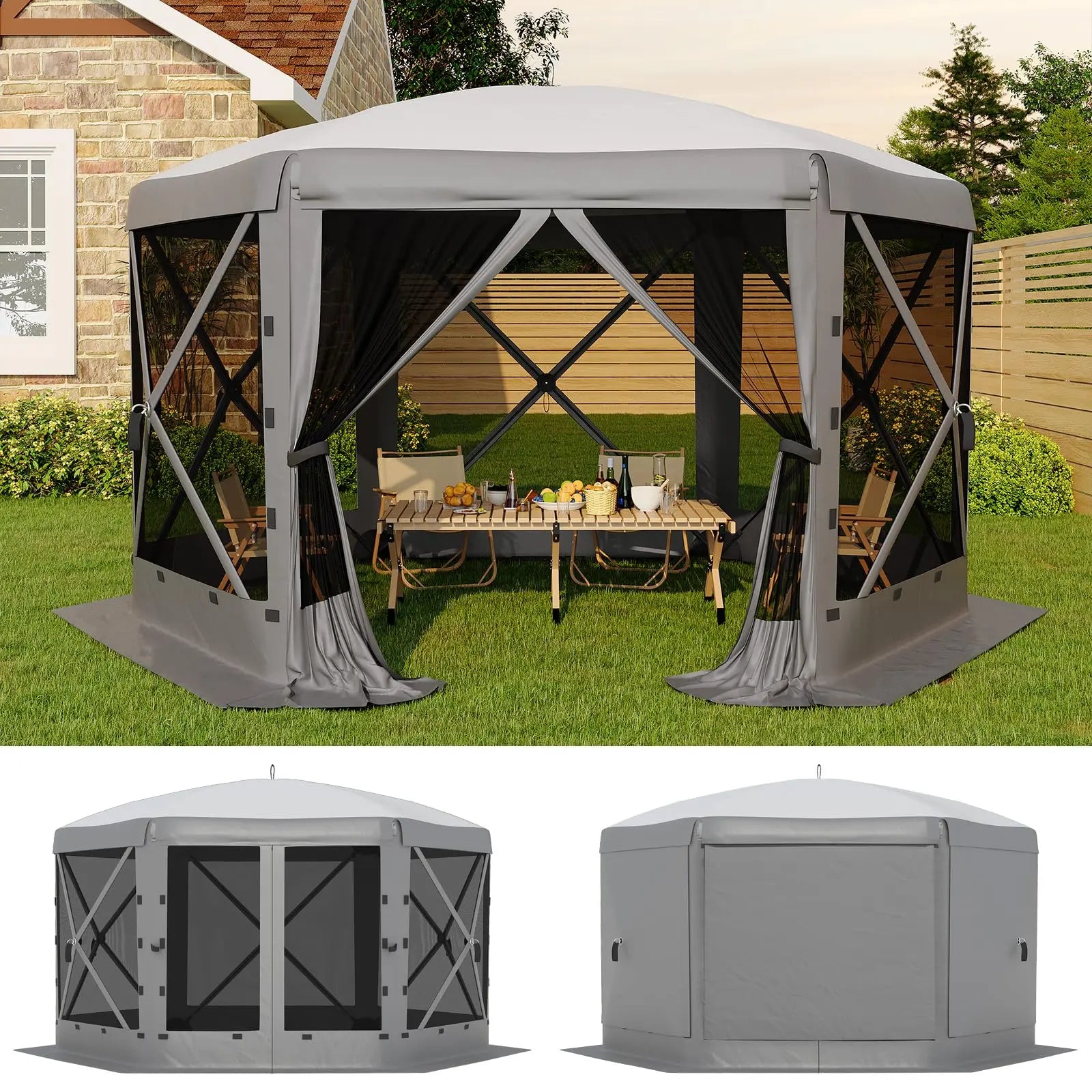 Garvee 11.5x11.5 Ft Pop-Up Screen Gazebo Tent - Effortless Setup Outdoor Canopy with Full Mesh Walls & Wind Panels for Ultimate Comfort and Protection
